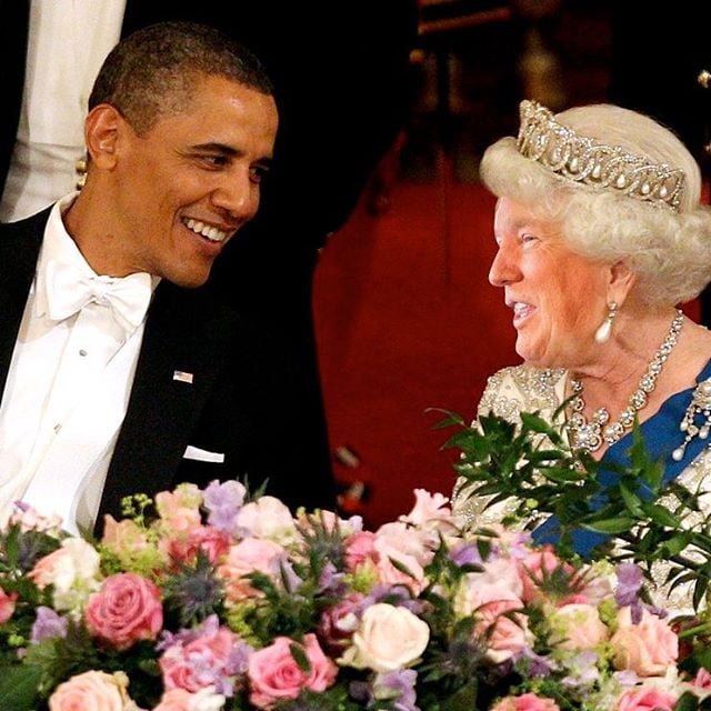 Trum y la reina Isabel con Obama