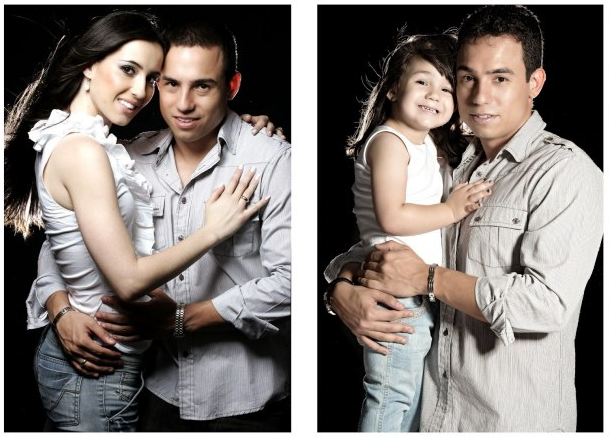 Rafael del Col y su hija sesión de fotos abrazo fondo negro