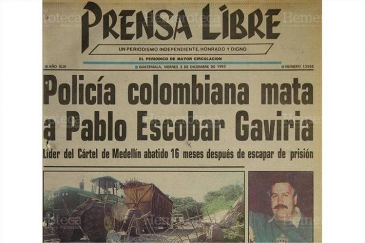 Noticia sobre la muerte de Pablo Escobar