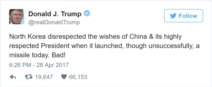 Donald Trump twitt corea del norte