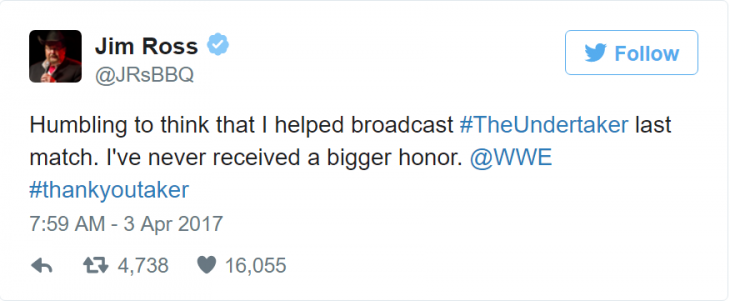 Jim Ross undertaker tweet