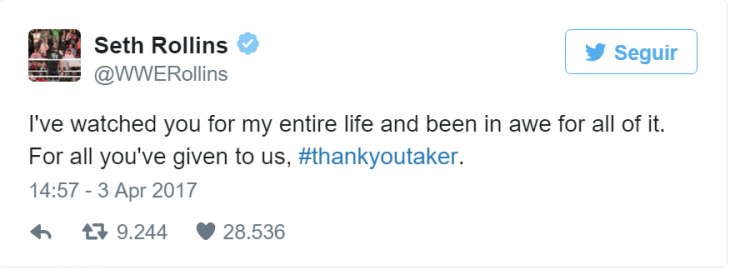 Seth Rollins Undertaker tweet