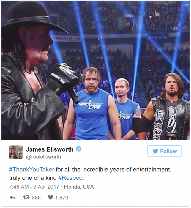 james Ellsworth tweet undertaker