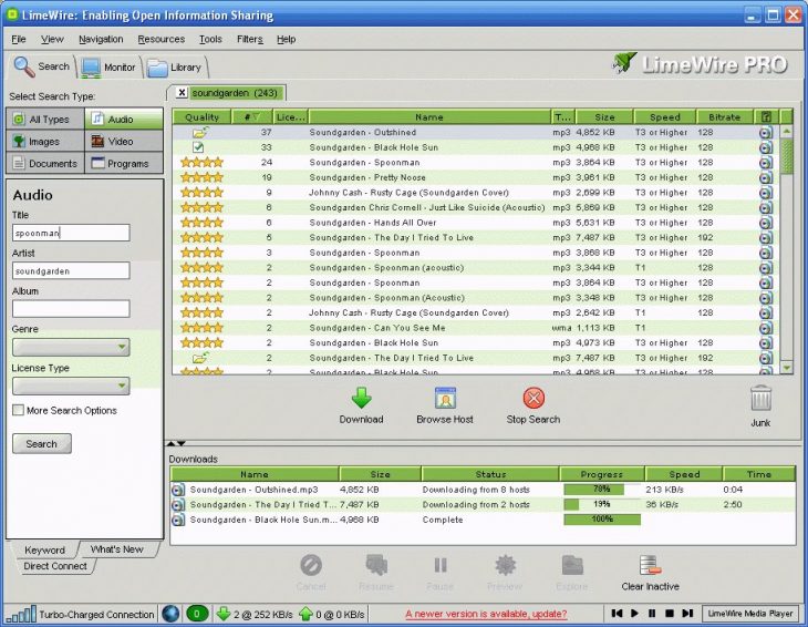 Pantalla de Limewire