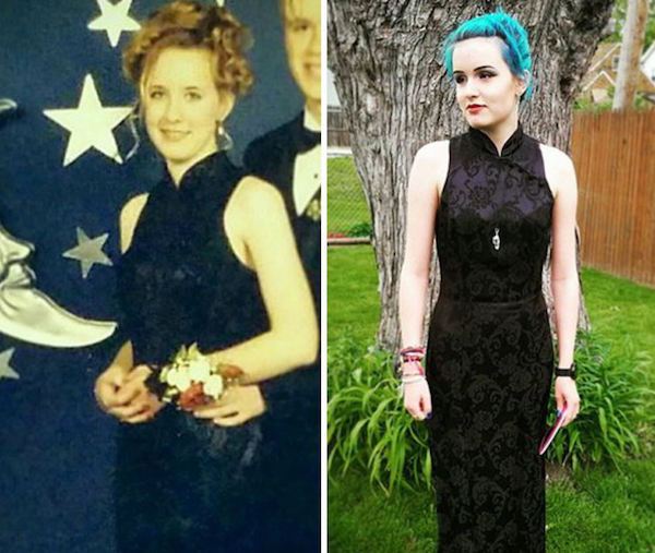 Hija usa el mismo vestido de graduación que su madre