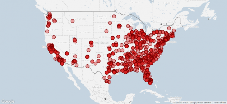 mapa de tiroteos en estados unidos