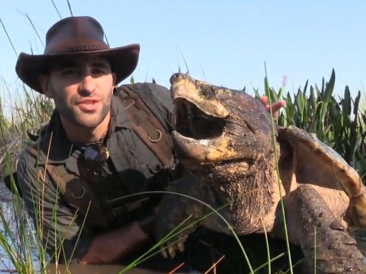 Coyote Peterson con una extraña tortuga