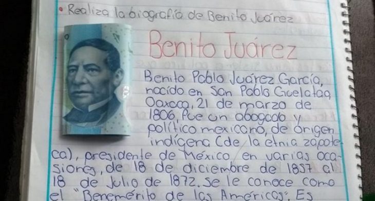 Billete pegado en tarea