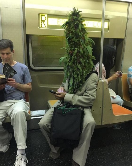 hombre planta en el metro