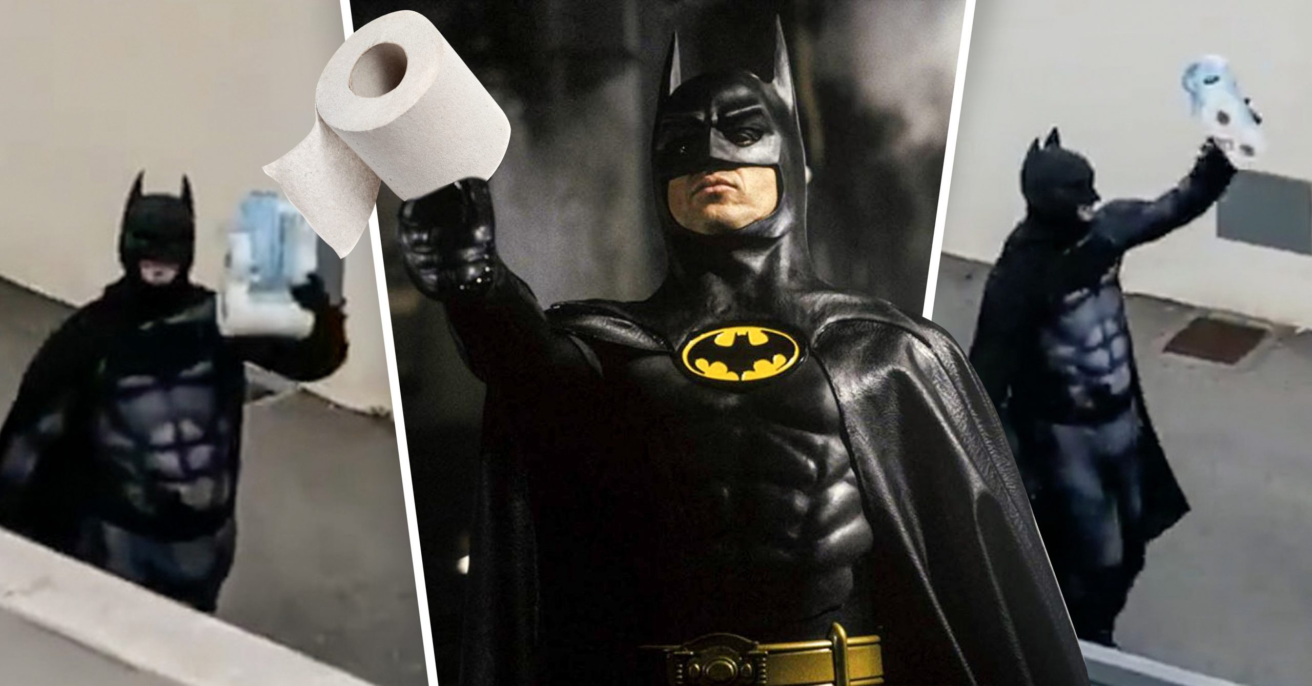 Hombre vestido de Batman sale en busca de papel higiénico