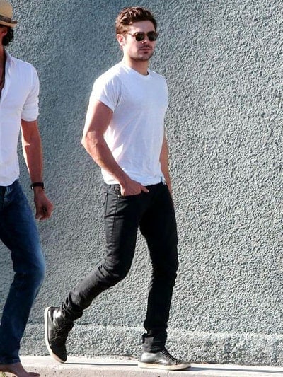 jeans and white shirt zac efron