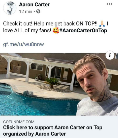 Aaron carter cantante pop estrella juvenil en los 90s pide dinero para volver a la cima porque ya se le acabó lo que tenía