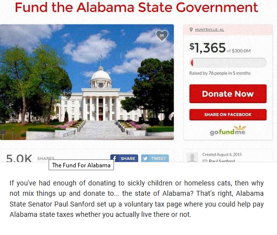 estado de alabama en gofundme recoleccion de treinta 30 millones de dólares