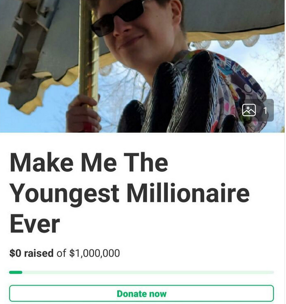 Este viejo de 15 años quiere ser el millonario más joven y pide apoyo en gofundme