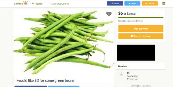 Quiere comprar frijoles verdes y para ello crea campaña en gofundme