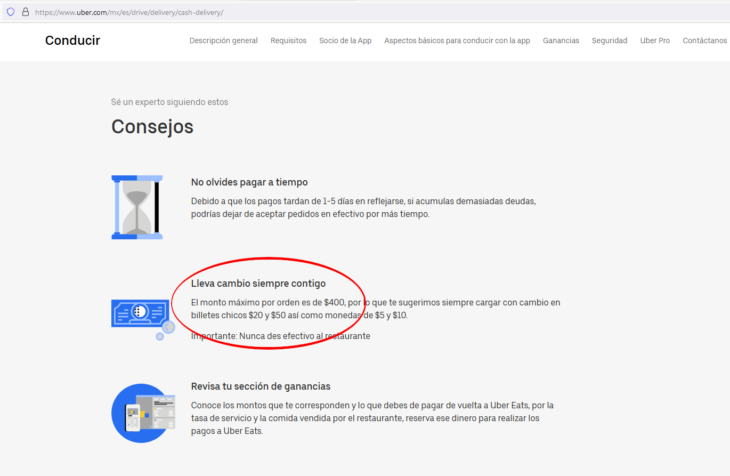 Monto máximo pedidos por uber eats