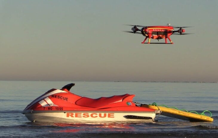 Dron y moto acuática