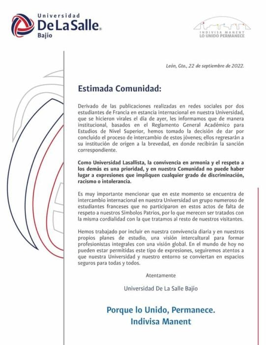 Carta De La Salle a la comunidad