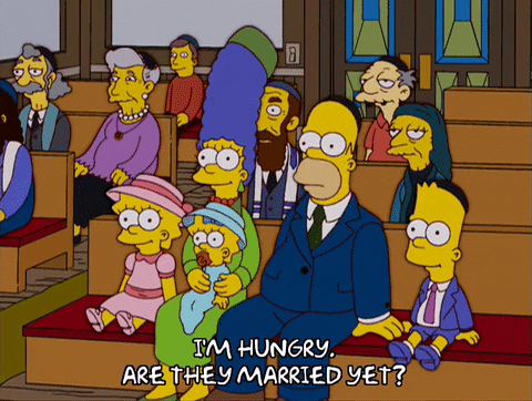 Los Simpson Homero desesperado porque está hambriento pregunta si ya se casaron o no Bart Lisa Maggie Marge Simpson
