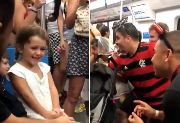 Le cantan Baby Shark a una niña en el metro
