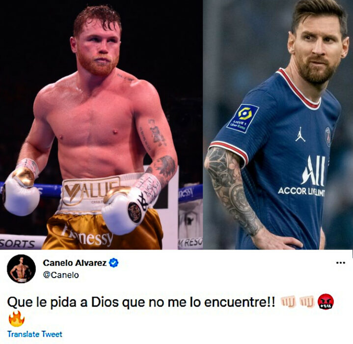 Canelo Álvarez Lionel Messi luego de una pelea y durante un partido además el tuir de amenaza de Canelo a Messi