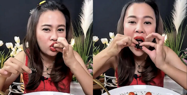 Phonchanok comiendo murciélago con tomates berry y sopa