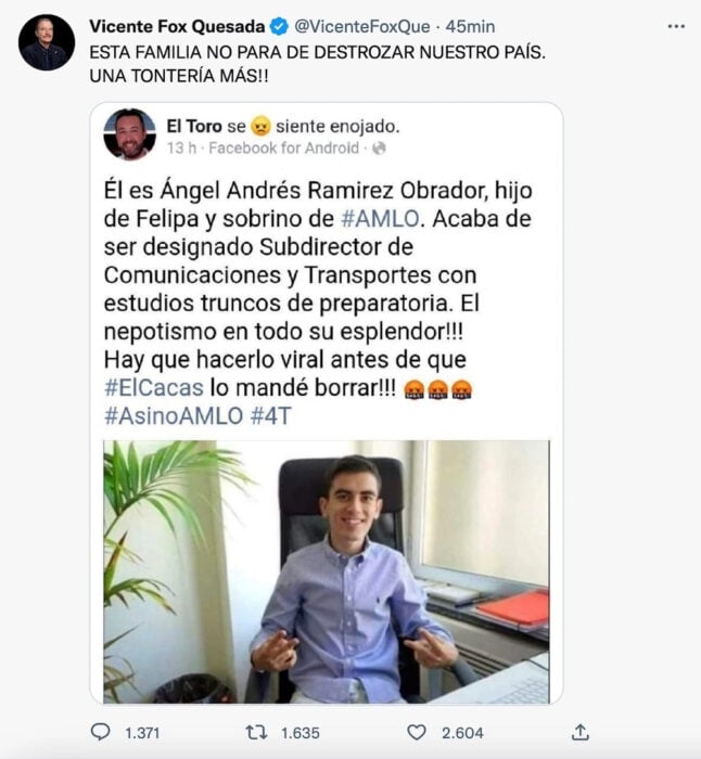 Fox confunde a Jordi El Niño Polla con sobrino de AMLO