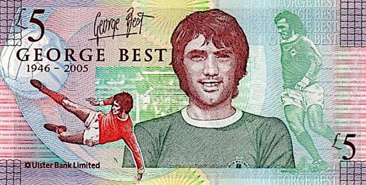 Billete conmemorativo de la muerte de George Best en noviembre de 2006 jugador irlandés