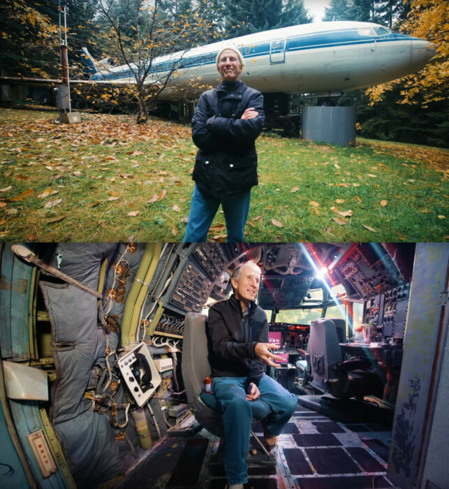 Bruce campbell ingeniero eléctrico que vive en su avión presume su casa desde afuera en el bosque y la cabina de pilotaje