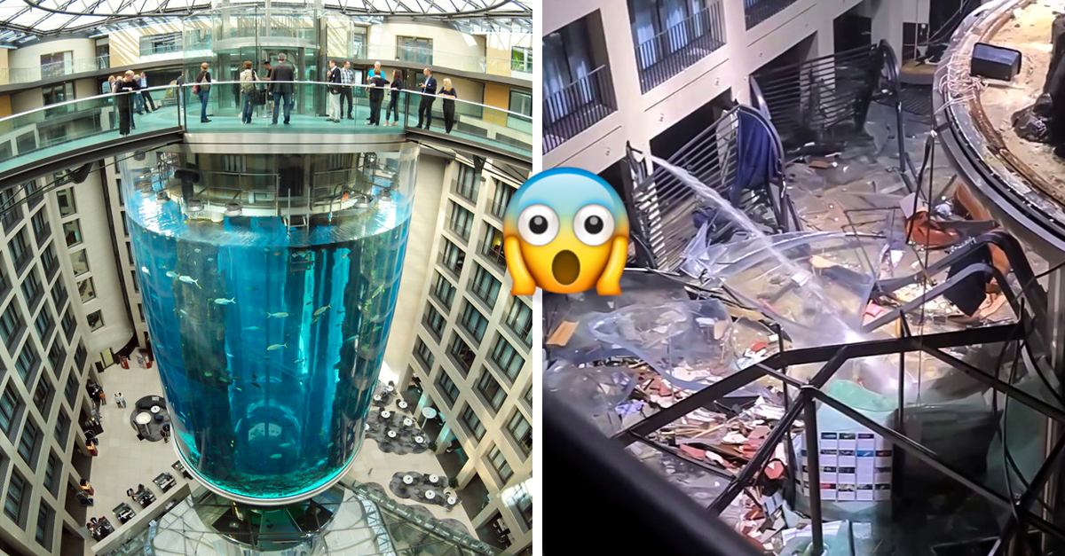Reventó el acuario cilíndrico más grande del mundo en Berlín