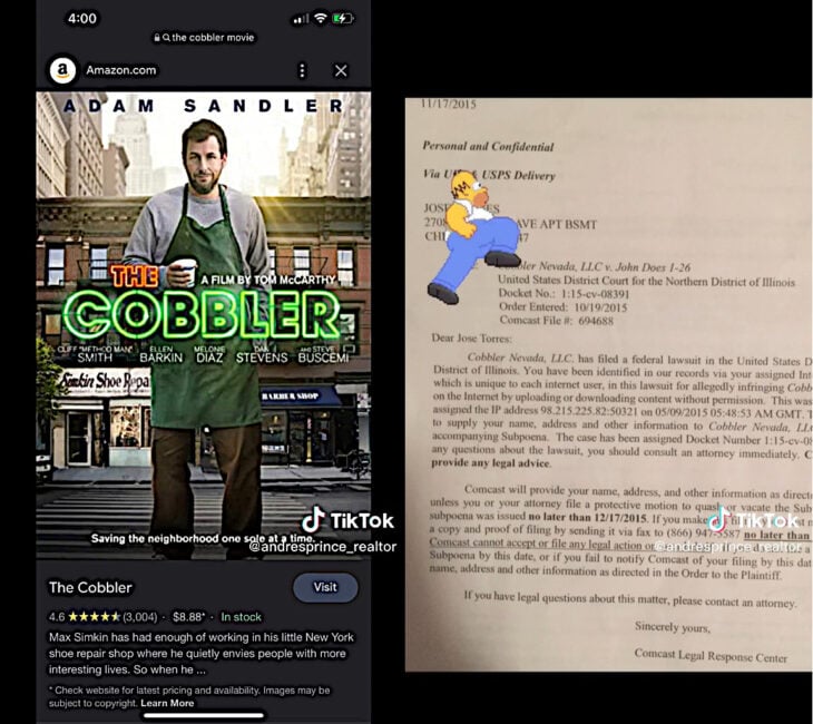 Adam Sandler su película y la demanda que le llegó por correo a Andrés Torres Prince demandado estados unidos the cobbler LLC Adam Sandler Sapatero a tus zapatos