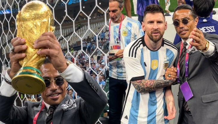 Salt Bae sostiene la copa del mundo y se toma una foto con messi