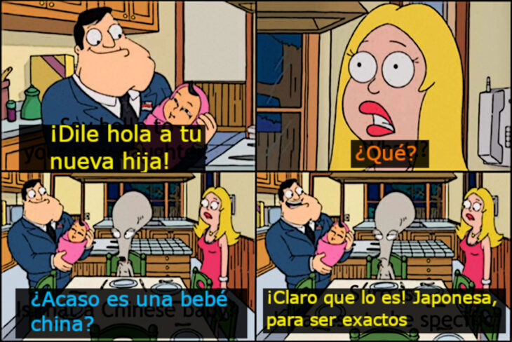 American dad Stan lleva una bebé japonesa a Francine