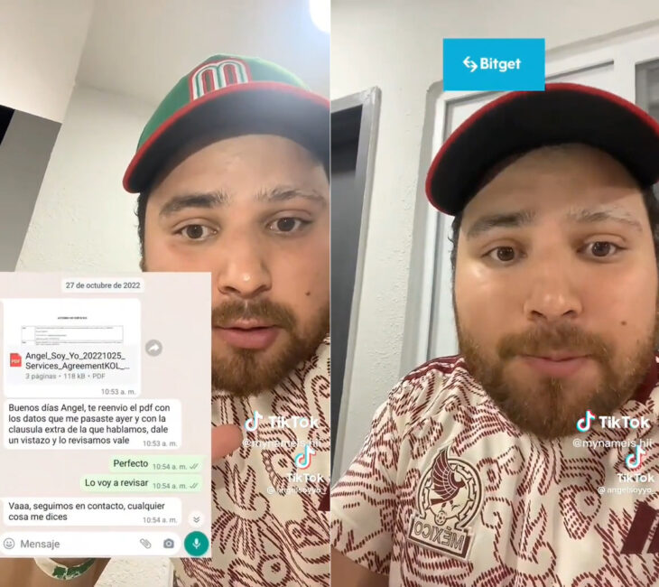 angelsoyyo influencer mexicano denunciando en su cuenta de Tiktok que la empresa bitget lo dejó completamente embarcado con una deuda de más de 5 mil dólares por concepto de servicios para ir a cubrir el mundial de qatar 2022