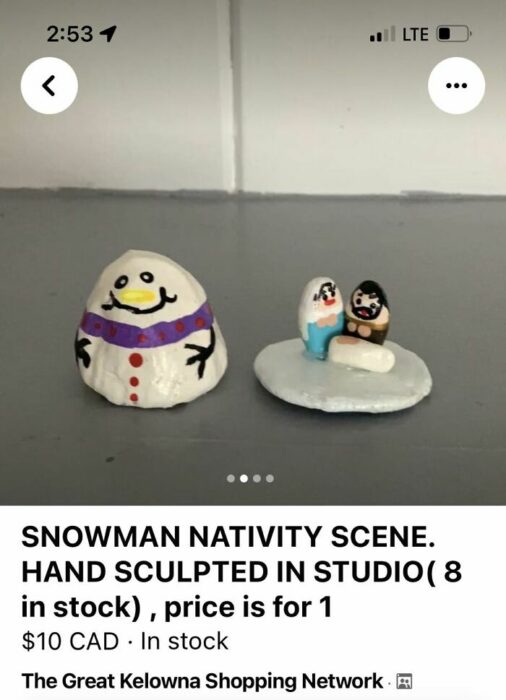 Escena de Nacimiento y hombre de nieve hechos en cerámica con poco cuidado venta fb marketplace