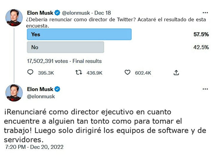 Tuit de Elon Musk en el cual pide 
