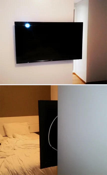 Aguas al pasar televisión pantalla salida por un lado de la pared