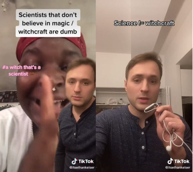 los científicos que no creenenmagiason estúpidos o al menos eso es lo que las brujas dicen segmento del video debunking witchtok de Ethan Keiser