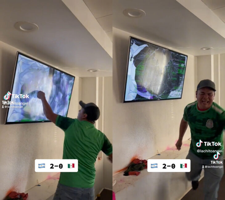 Hombre lachito angel tiktok destruyendo su televisor tras derrota frente a Argentina 2-0 México