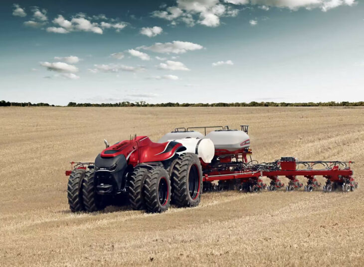 Agricultura robótica robot un tractor autónomo haciendo surcos en la tierra por sí mismos