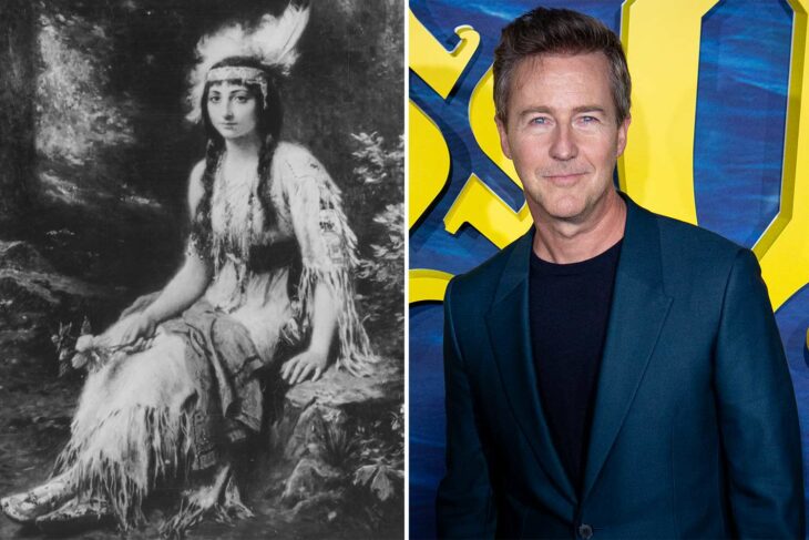 Edward Norton posando para una fotografía en comparativa con pocahontas