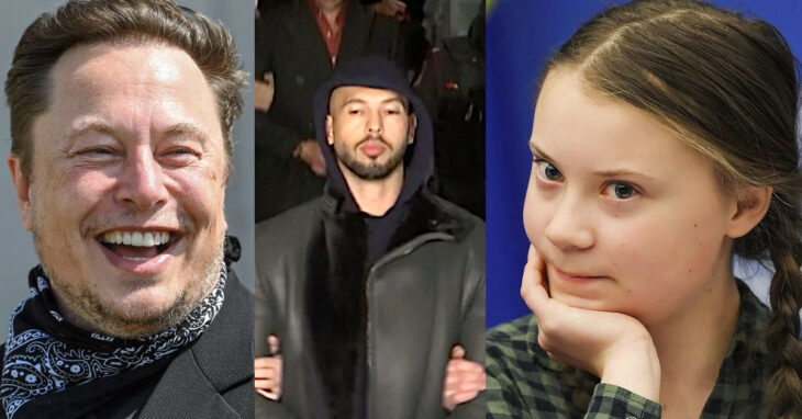 ELon Musk Andrew Tate y Greta Thunberg