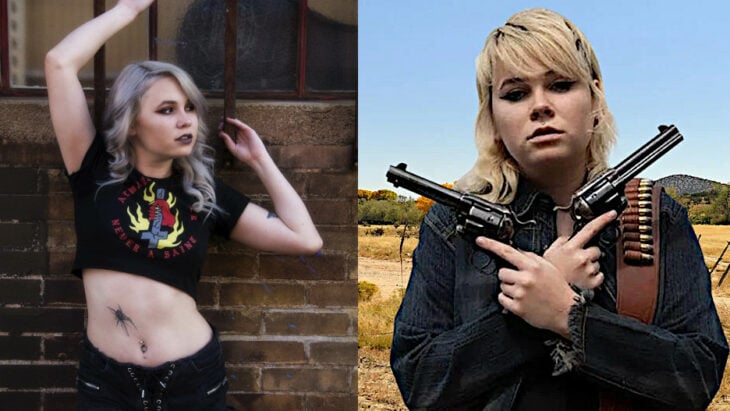 Hannah Gutierrez reed posando con armas y posando sin ellas