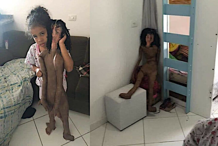 Muñeca realista y la niña que la recibió es su gemela según dicen pero la pequeña no se ve contenta