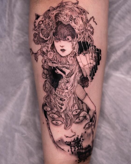 Homenaje a Junji Ito artwork del artista en un tattoo tatuaje