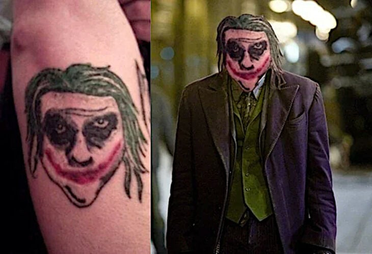 El joker tatuaje sobre el rostro en la película Regreso del caballero de la noche