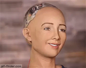 Robot cambiando de expresiones de feliz a sorprendida a asqueada