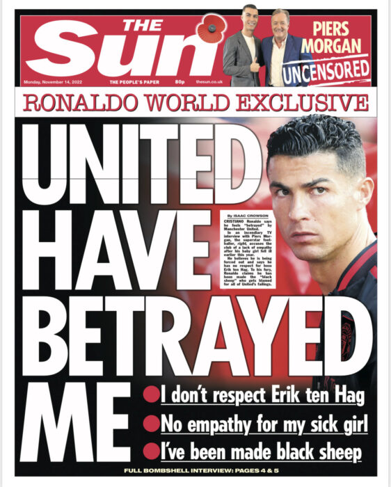 Priemra Plana de The sun donde Rolando habla sobre la traición de la que fue objeto por parte del Mncester United