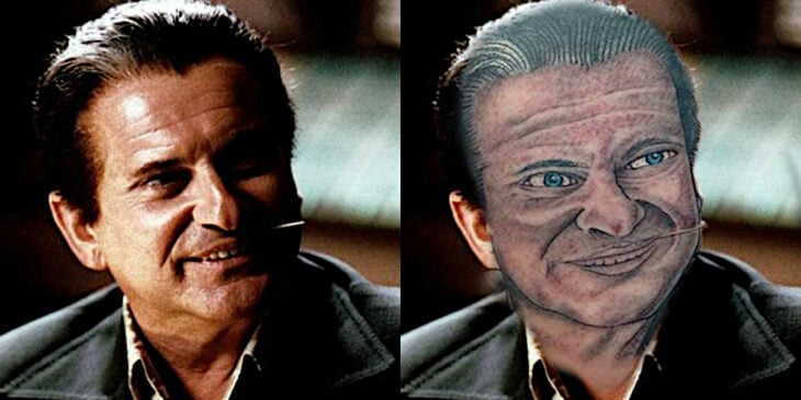 JOe Pesci tatuaje sobre su rostro uno de los nuestros goodfellas 