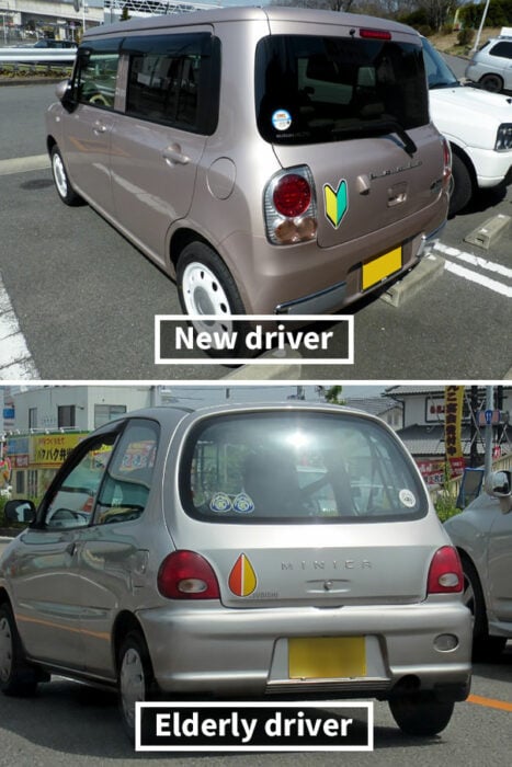 Símbolos en Japón para reconocer a los conductores novatos de los experimentados